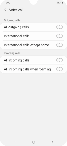 Press the indicator next to the required barring type to turn the function on or off.