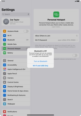 If WiFi is turned on, press Wi-Fi and USB Only.