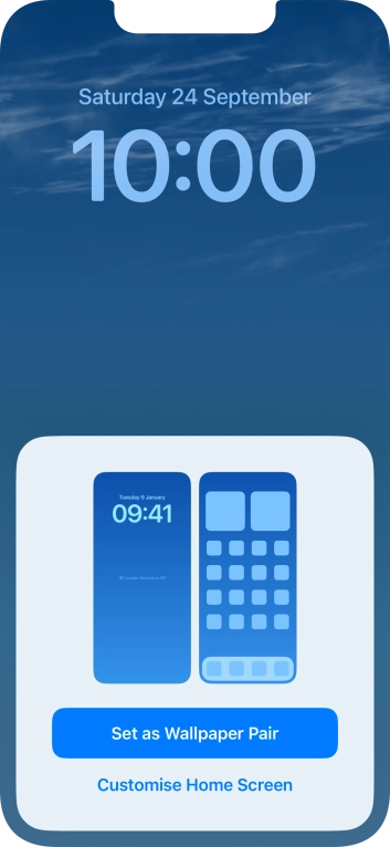 To use the same colour theme on the home screen, press Set as Wallpaper Pair. To use the same colour theme on the home screen, press Set as Wallpaper Pair.