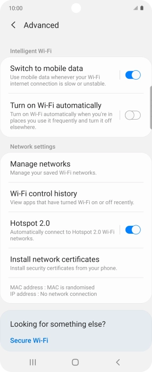 Press the indicator next to 'Switch to mobile data' to turn the function on or off. Press the indicator next to 'Switch to mobile data' to turn the function on or off.