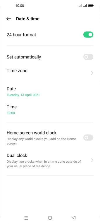 Press the indicator next to 'Set automatically' to turn on the function.