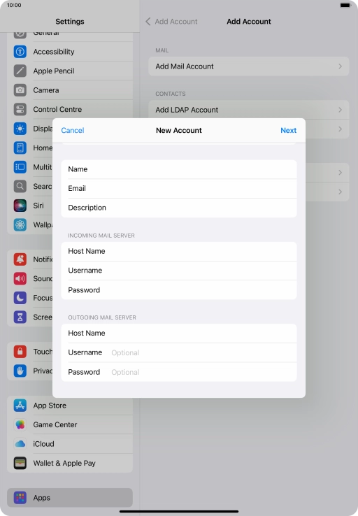 Press Username and key in the username for your email account. Press Username and key in the username for your email account.