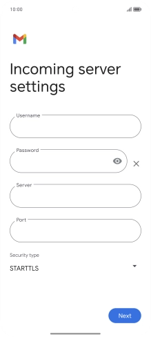 Press the field below 'Username' and key in the username for your email account.