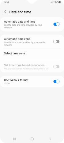 Press the indicator next to 'Automatic time zone' to turn on the function.