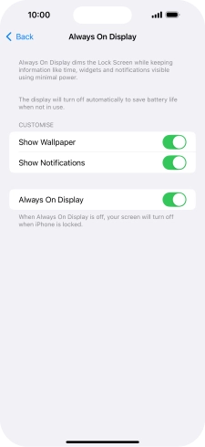 Press the indicator next to 'Always On Display' to turn the function on or off.