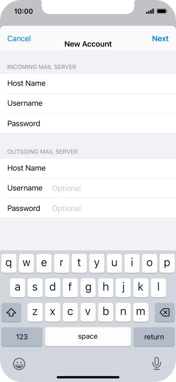 Press Username and key in the username for your email account.
