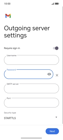 Press the field below 'SMTP server' and key in the name of your email provider's outgoing server.
