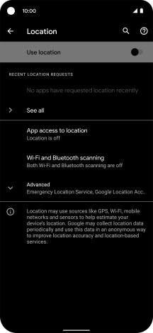 Press the indicator next to 'Use location' to turn the function on or off.