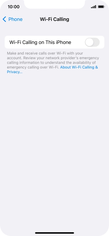 Press the indicator next to 'Wi-Fi Calling on This iPhone' to turn the function on or off.