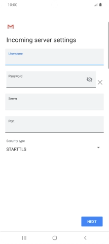 Press the field below 'Server' and key in the name of your email provider's incoming server.