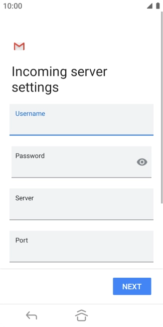 Press the field below 'Server' and key in the name of your email provider's incoming server.