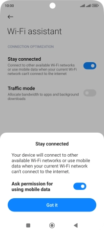If you turn on automatic use of mobile data, press the indicator next to 'Ask permission for using mobile data' to turn the function on or off.