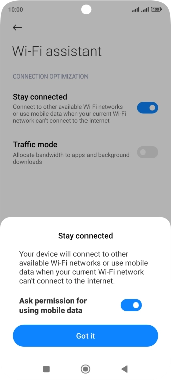 If you turn on automatic use of mobile data, press the indicator next to 'Ask permission for using mobile data' to turn the function on or off.