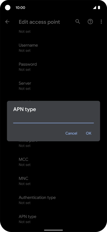 Key in default and press OK.