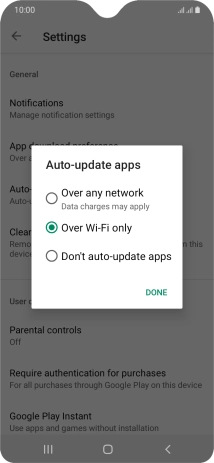 To turn on automatic update of apps using mobile network, press Over any network.