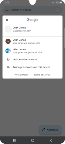 Press the required email account.