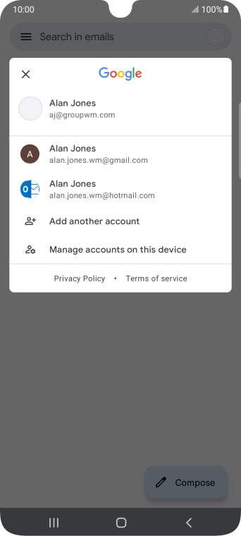 Press the required email account.