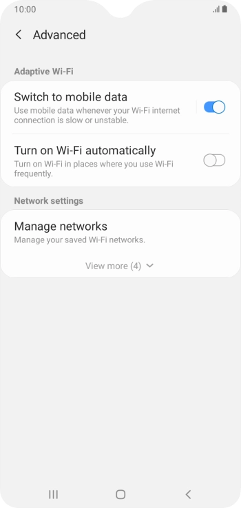 Press the indicator next to 'Switch to mobile data' to turn the function on or off.