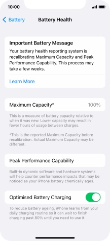 Press the indicator next to 'Optimised Battery Charging' to turn the function on or off.