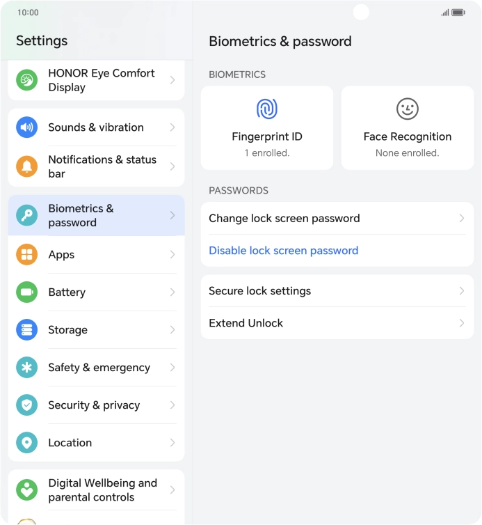 Press Disable lock screen password and key in the additional phone lock code you created earlier.