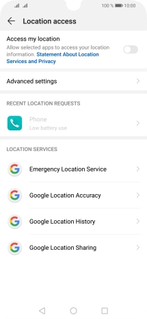 Press the indicator next to 'Access my location' to turn the function on or off.