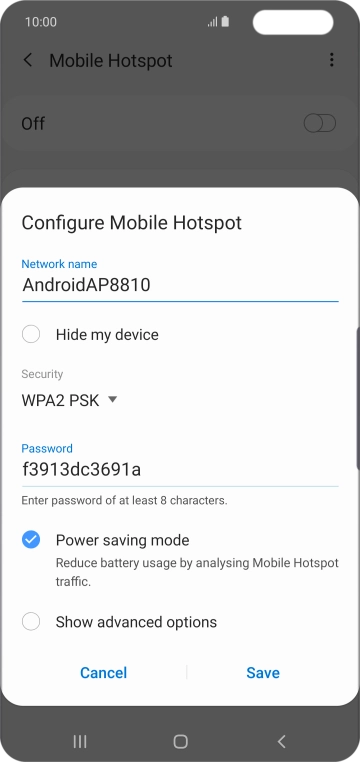Press the field below 'Network name' and key in the required name.