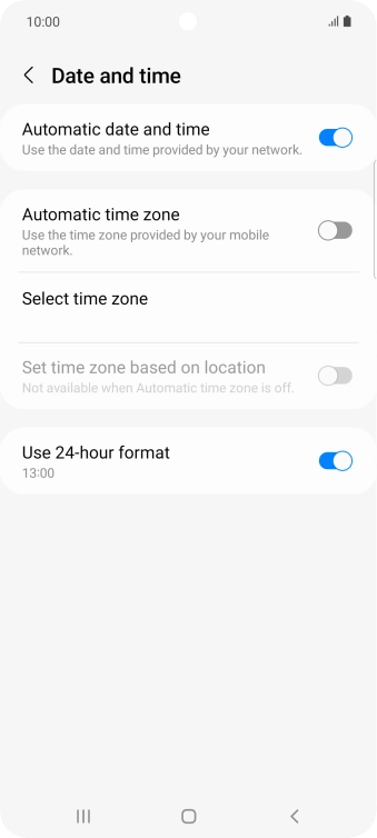 Press the indicator next to 'Automatic time zone' to turn on the function.
