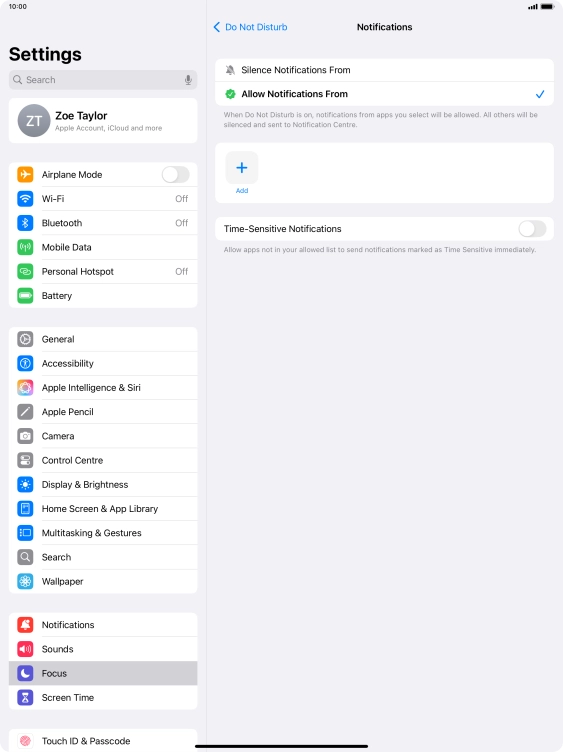 Press the indicator next to 'Time-Sensitive Notifications' to turn display of timed notifications on or off when Do Not Disturb is turned on.