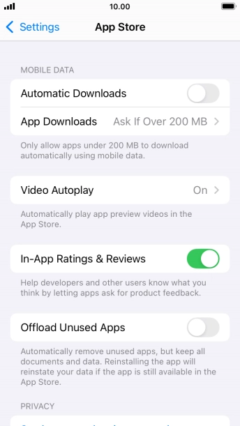 Press the indicator next to 'Automatic Downloads' to turn the function on or off.