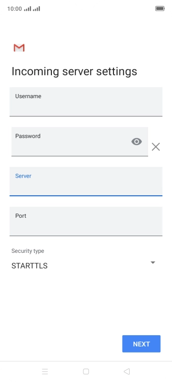 Press the field below 'Port' and key in 143. Press the field below 'Port' and key in 143.