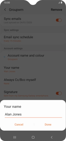 Key in the required sender name and press Done.
