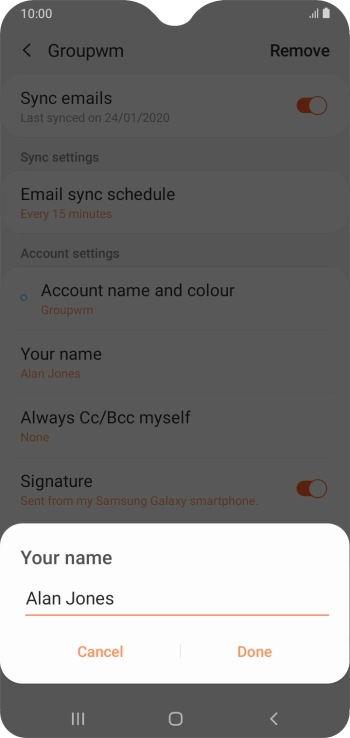 Key in the required sender name and press Done.