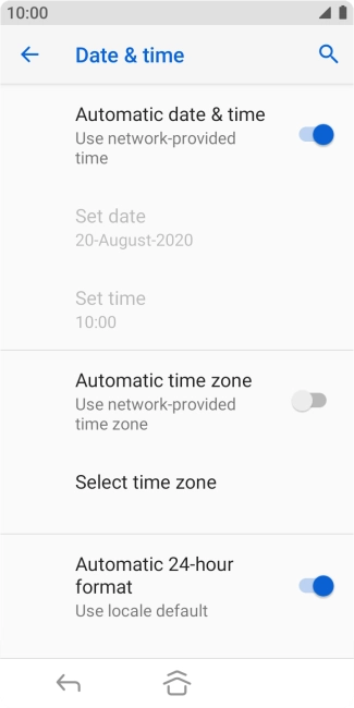 Press the indicator next to 'Automatic time zone' to turn on the function.