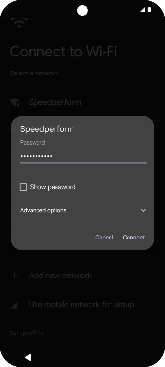 Key in the password for the WiFi network and press Connect.
