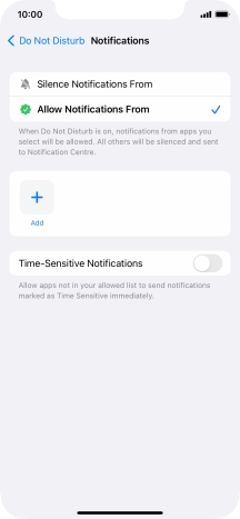 Press the indicator next to 'Time-Sensitive Notifications' to turn display of timed notifications on or off when Do Not Disturb is turned on.