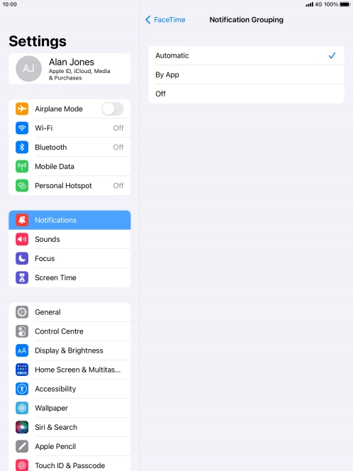 Press the required setting.