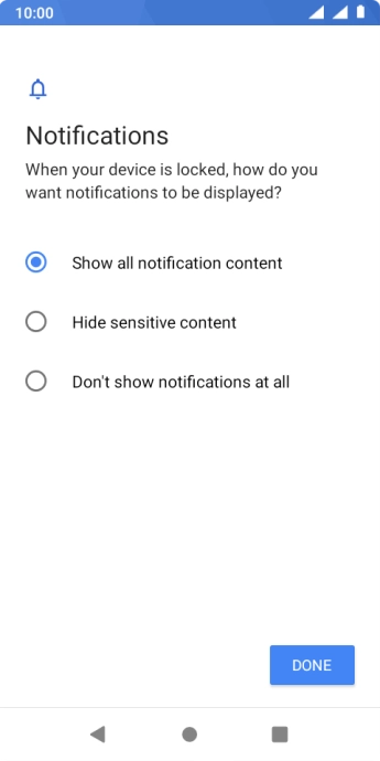 Press the required setting.