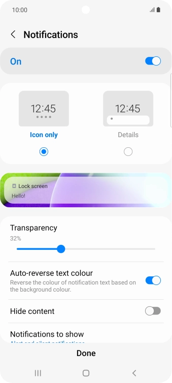 Press the required settings to turn them on or off.