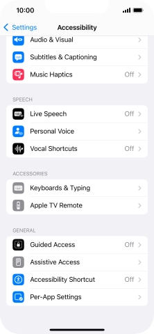 Press the required category below 'SPEECH' and follow the instructions on the screen to select the required settings.
