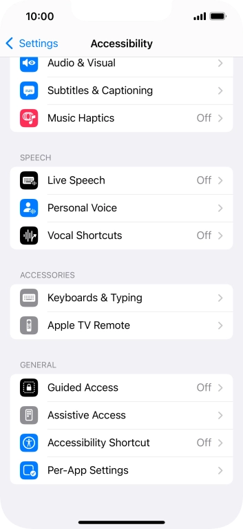 Press the required category below 'SPEECH' and follow the instructions on the screen to select the required settings.