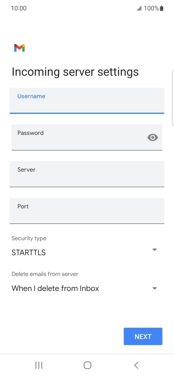 Press the field below 'Server' and key in the name of your email provider's incoming server. Press the field below 'Server' and key in the name of your email provider's incoming server.