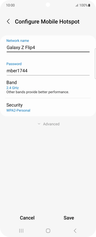 Press the field below 'Network name' and key in the required name.