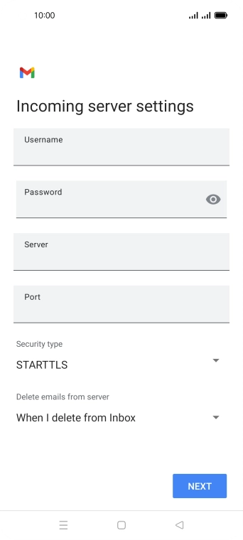 Press the field below 'Username' and key in the username for your email account.