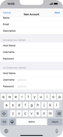 Press Username and key in the username for your email account.