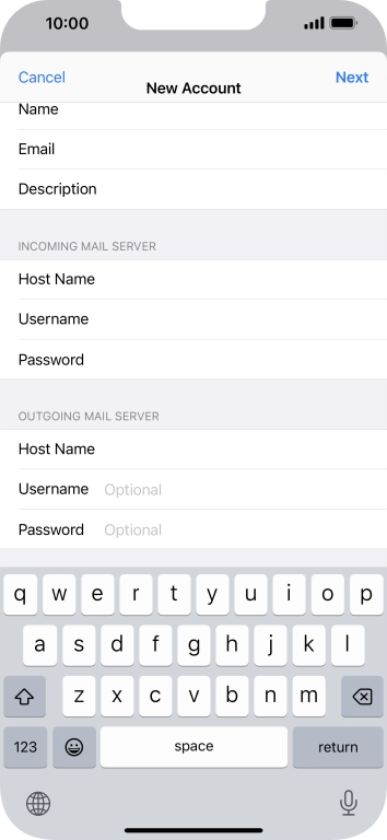 Press Username and key in the username for your email account.