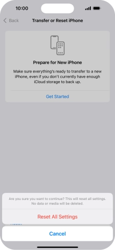 Press Reset All Settings. Wait a moment while the factory settings are restored. Follow the instructions on the screen to set up your phone and prepare it for use.