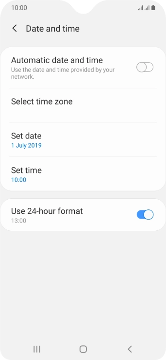 Press the indicator next to 'Automatic date and time' to turn on the function.