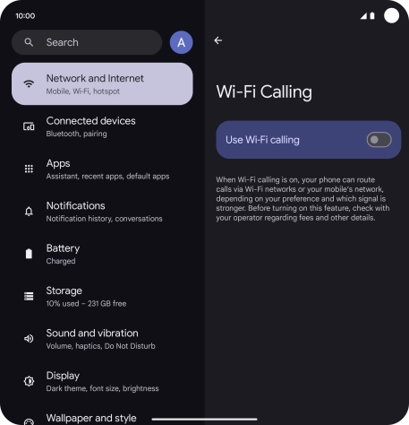 Press the indicator next to 'Use Wi-Fi calling' to turn the function on or off.