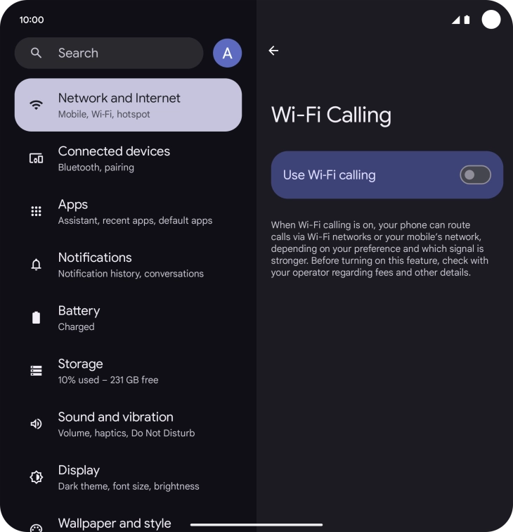 Press the indicator next to 'Use Wi-Fi calling' to turn the function on or off.
