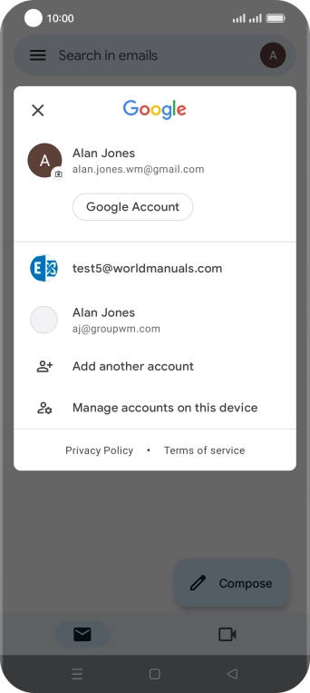 Press the required email account.